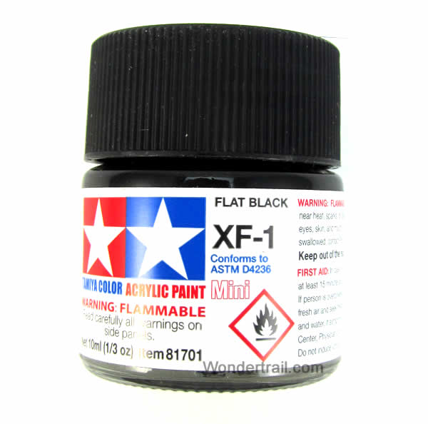 TAM81701Mini XF-1 Flat Black Acrylic 10ml (1/3oz) Bottle Hobby Paint Tamiya Main Image