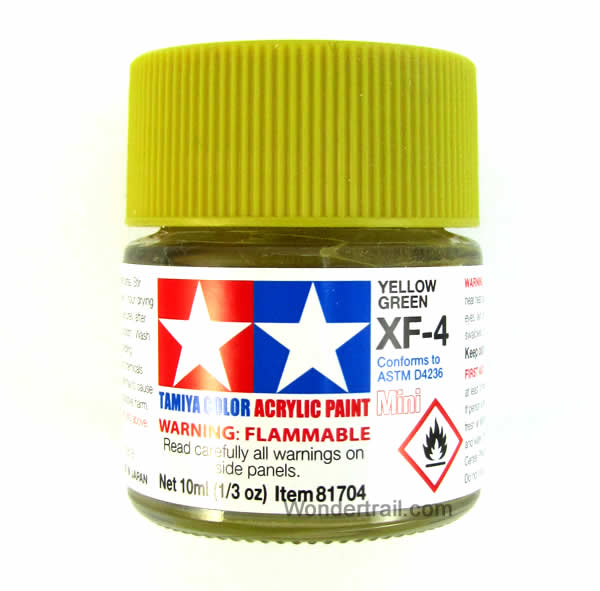 TAM81704 Mini XF-4 Flat Yellow Green Acrylic 10ml (1/3oz) Bottle Hobby Paint Tamiya Main Image