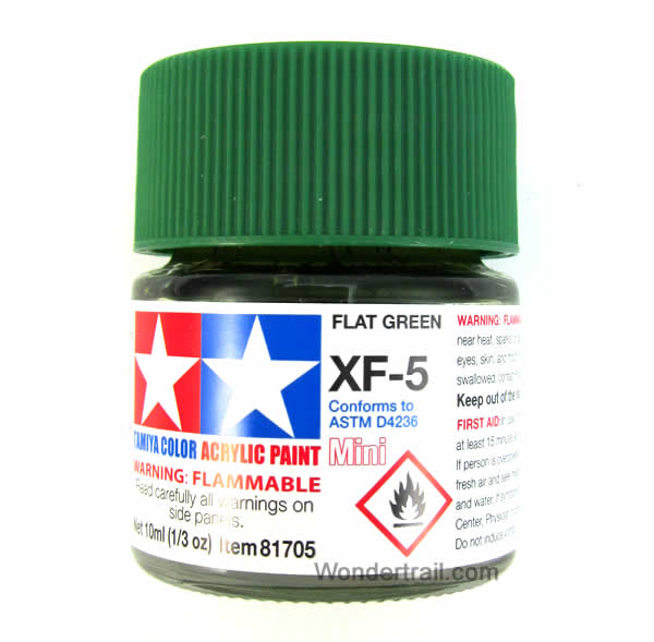 TAM81705 Mini XF-5 Flat Green Acrylic 10ml (1/3oz) Bottle Hobby Paint Tamiya Main Image