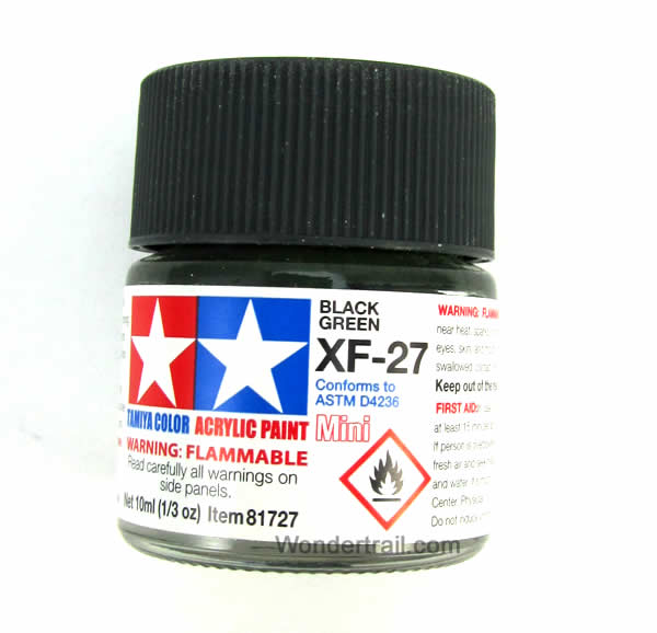 TAM81727PT Mini XF-27 Flat Black Green Acrylic 10ml (1/3oz) Bottle Hobby Paint Tamiya Main Image