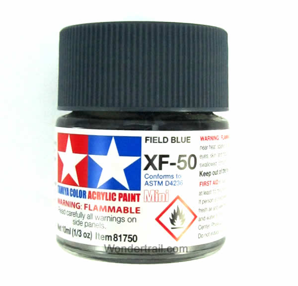 TAM81750PT Mini XF-50 Flat Field Blue Acrylic 10ml (1/3oz) Bottle Hobby Paint Tamiya Main Image