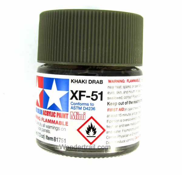 TAM81751 XF-51 Mini Flat Khaki Drab Acrylic 10ml (1/3oz) Bottle Hobby Paint Tamiya Main Image