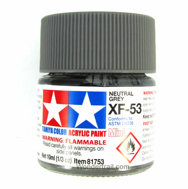 TAM81753 XF-53 Mini Flat Neutral Gray Acrylic 10ml (1/3oz) Bottle Hobby Paint Tamiya Main Image