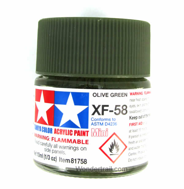 TAM81758 XF-58 Mini Flat Olive Green Acrylic 10ml (1/3oz) Bottle Hobby Paint Tamiya Main Image