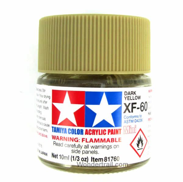 TAM81760 XF-60 Mini Flat Dark Yellow Acrylic 10ml (1/3oz) Bottle Hobby Paint Tamiya Main Image