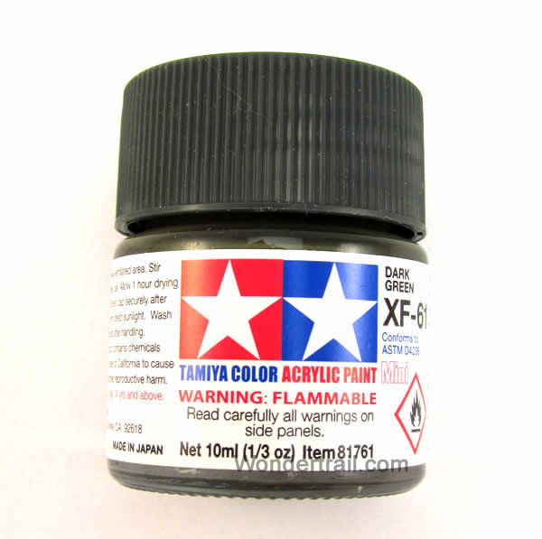 TAM81761 XF-61 Mini Flat Dark Green Acrylic 10ml (1/3oz) Bottle Hobby Paint Tamiya Main Image