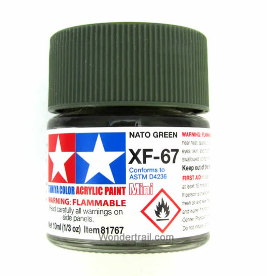 TAM81767 XF-67 Mini Flat NATO Green Acrylic 10ml (1/3oz) Bottle Hobby Paint Tamiya Main Image