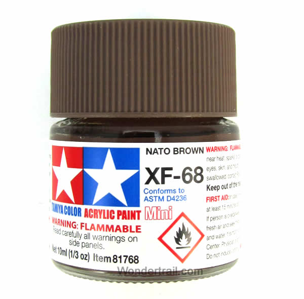 TAM81768 XF-68 Mini Flat NATO Brown Acrylic 10ml (1/3oz) Bottle Hobby Paint Tamiya Main Image