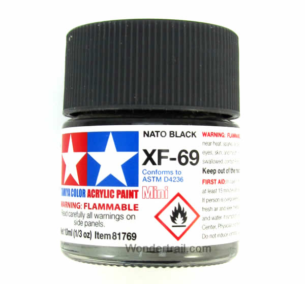 TAM81769 XF-69 Mini Flat NATO Black Acrylic 10ml (1/3oz) Bottle Hobby Paint Tamiya Main Image