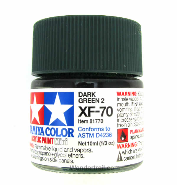 TAM81770 XF-70 Mini Flat Dark Green Acrylic 10ml (1/3oz) Bottle Hobby Paint Tamiya Main Image