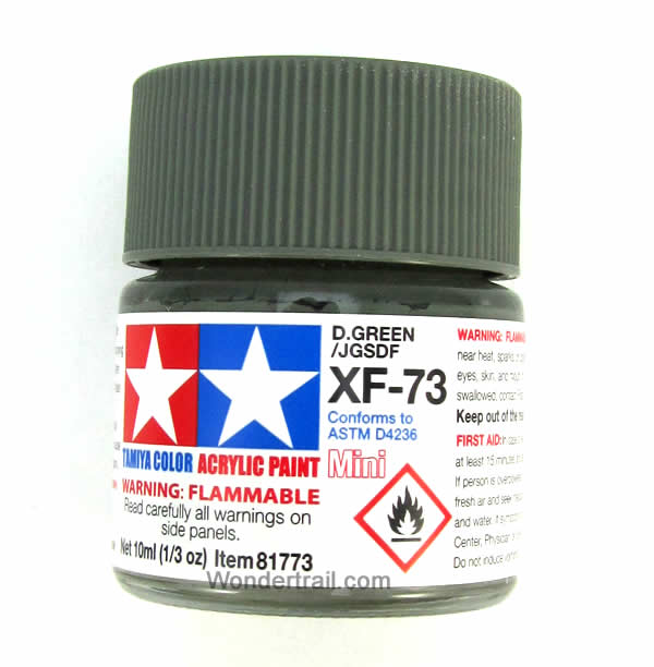 TAM81773 XF-73 Mini Flat Green JGSDF Acrylic 10ml (1/3oz) Bottle Hobby Paint Tamiya Main Image