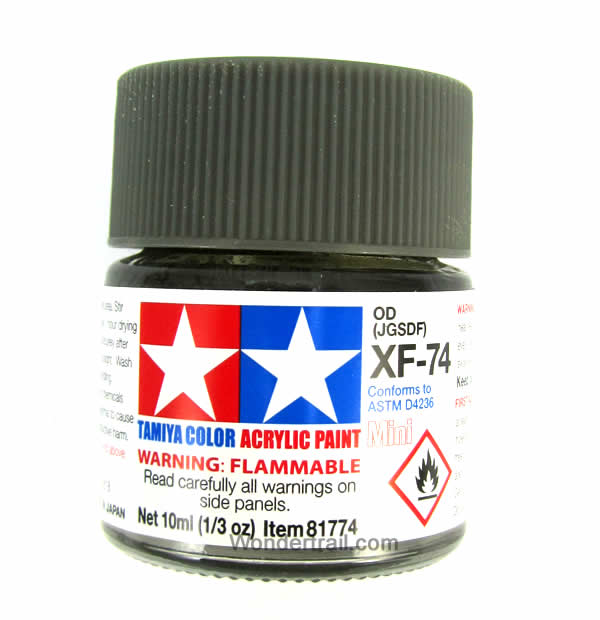 TAM81774 XF74 Mini Flat Olive Drab JGSDF Acrylic 10ml (1/3oz) Bottle Hobby Paint Tamiya Main Image