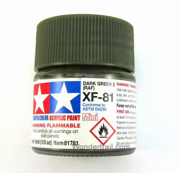 TAM81781 XF-81 Mini RAF Dark Green 2 Acrylic 10ml (1/3oz) Bottle Hobby Paint Tamiya Main Image