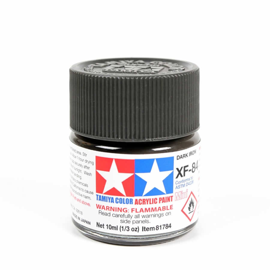 TAM81784PT XF-84 Mini Flat Dark Iron Acrylic 10ml (1/3oz) Bottle Hobby Paint Tamiya