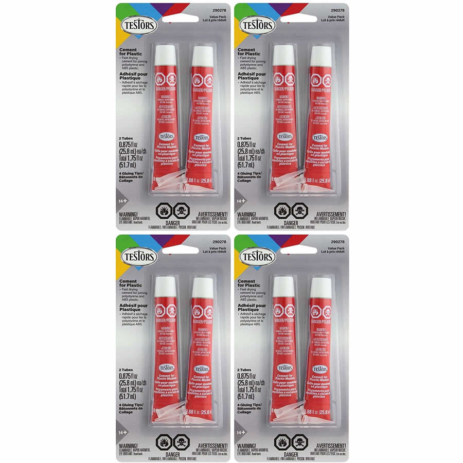 TES3509E4 Plastic Cement 4 Packs of 2 Tube Value Pack 7/8 Ounce Each Testors Main Image