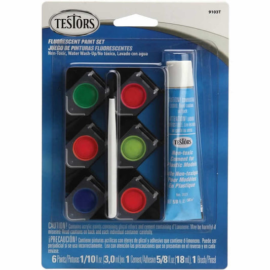 Testors 6-Color Model Paint Set & Brushes, Acrylic Flat Colors, 1/4 oz. ea.