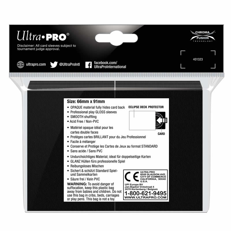 UPR15601 Jet Black Gloss Standard Sleeves 66mm x 91mm 100-sleeves Single Pack Eclipse 2nd Image