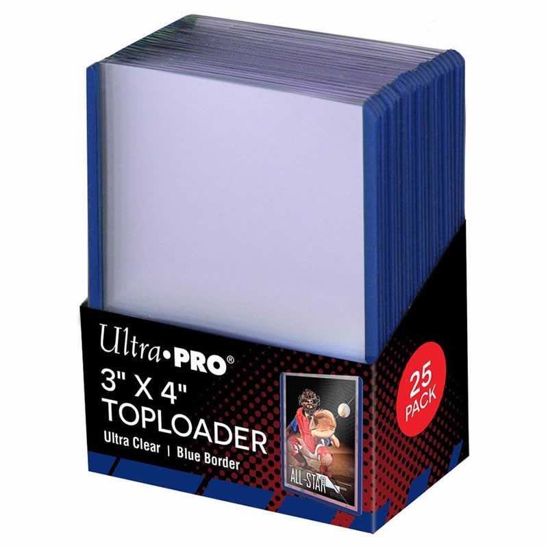 UPR81160 Blue Boarder 3in x 4in Clear Top Loader Sleeves Pack of 25 Main Image
