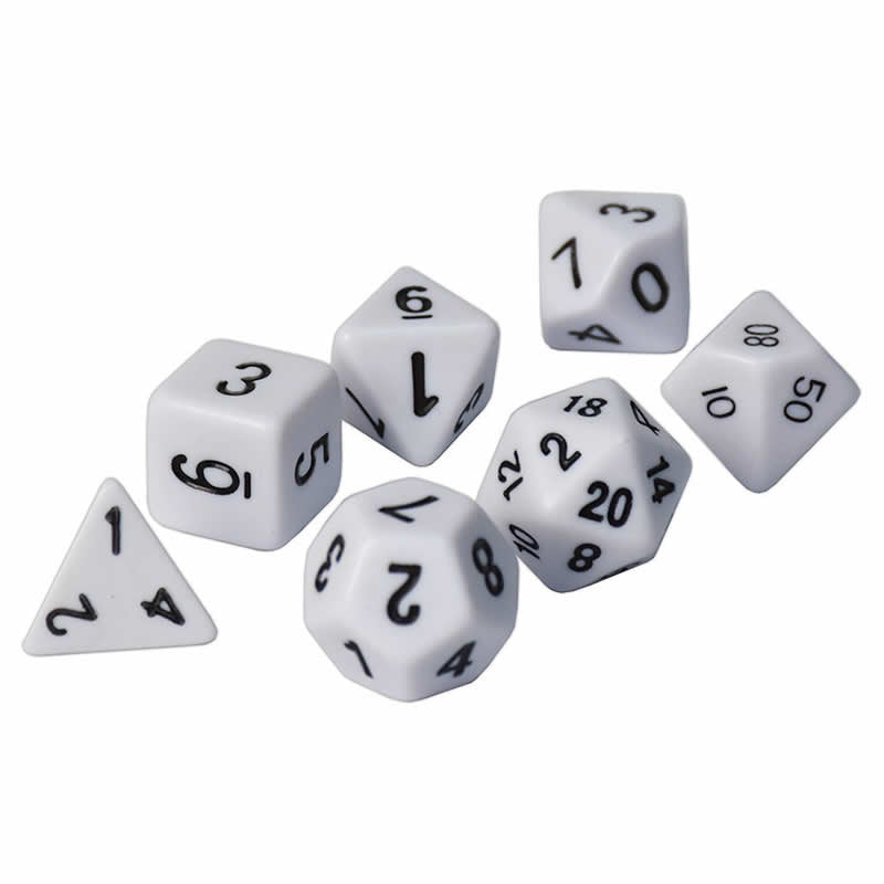 UPR85091 White Opaque Dice with Black Numbers RPG Dice Set of 7 2nd Image