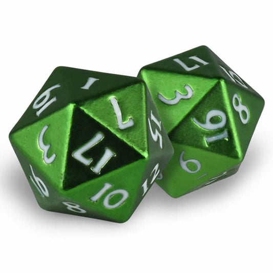 UPR85340 Heavy Metal Dice Emerald Frost Finish White Numbers D20 Pack of 2 Main Image