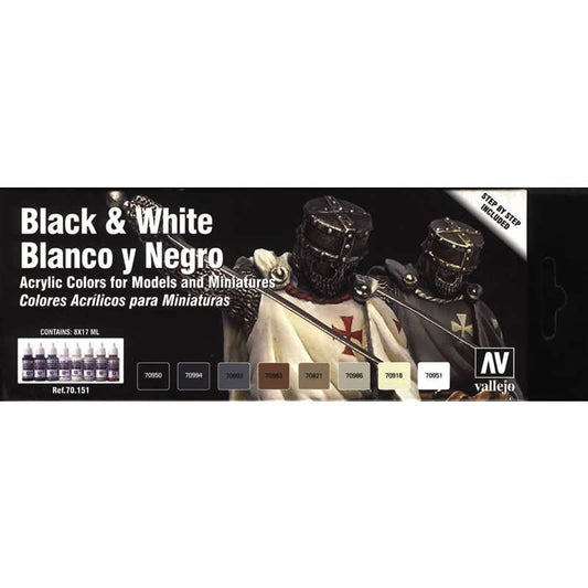 VAL70151 Black And White Acrylic Colors Paint Set Vallejo Main Image