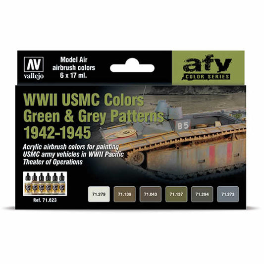VAL71623 WWII USMC Green and Grey Patterns 1942-1945 Acrylic Color Set Main Image