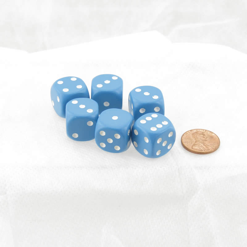 WCX25616E6 Blue Opaque Dice with White Pips D6 16mm (5/8in) Pack of 6 Main Image