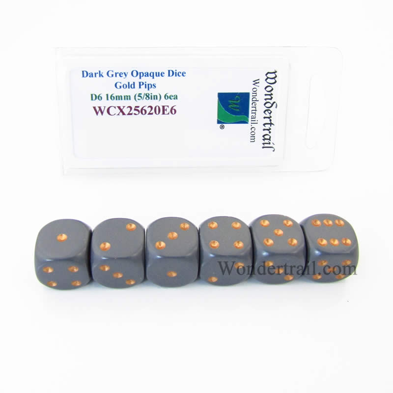 WCX25620E6 Dark Grey Opaque Dice Copper Pips D6 16mm Pack of 6 Main Image