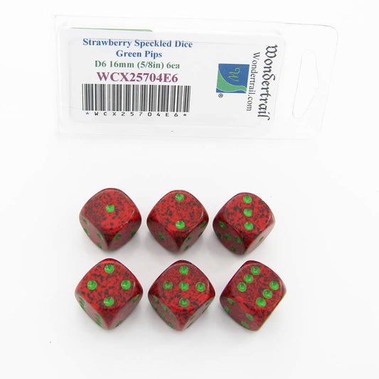 WCX25704E6 Strawberry Speckled Dice Green Pips D6 16mm Pack of 6 Main Image