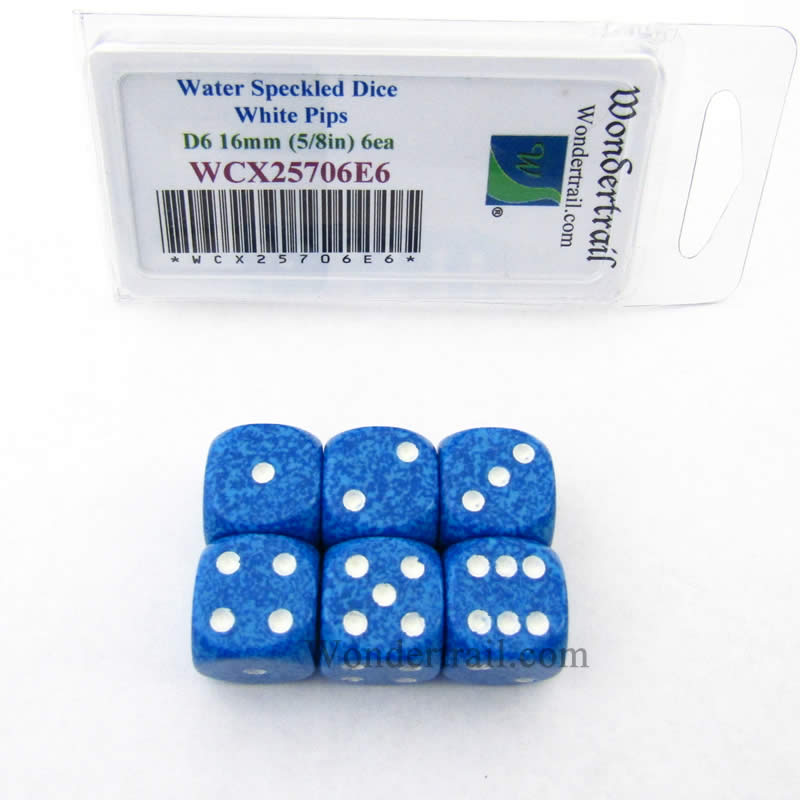 WCX25706E6 Water Speckled Dice White Pips D6 16mm Pack of 6 Main Image