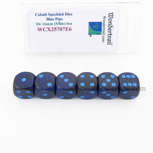 WCX25707E6 Cobalt Speckled Dice Blue Pips D6 16mm Pack of 6 Main Image