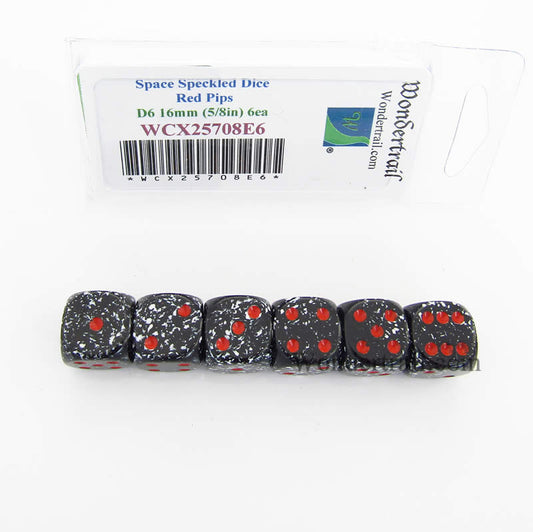WCX25708E6 Space Speckled Dice Red Pips D6 16mm Pack of 6 Main Image