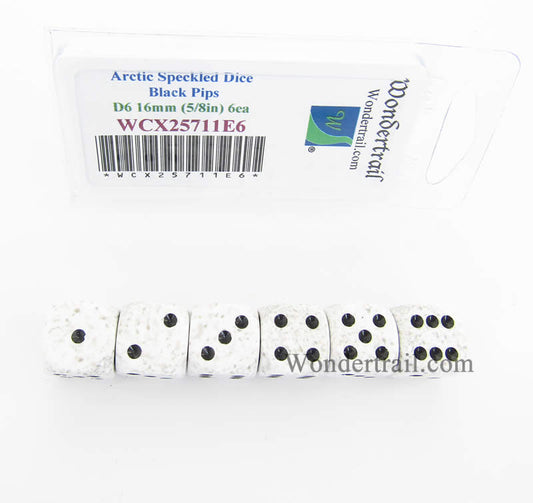 WCX25711E6 Arctic Speckled Dice Black Pips D6 16mm Pack of 6 Main Image