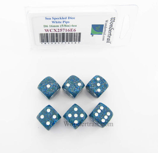 WCX25716E6 Sea Speckled Dice White Pips D6 16mm Pack of 6 Main Image