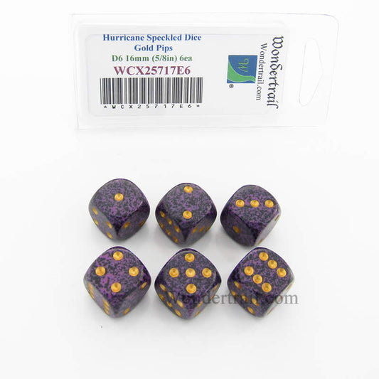 WCX25717E6 Hurricane Speckled Dice Gold Pips D6 16mm Pack of 6 Main Image