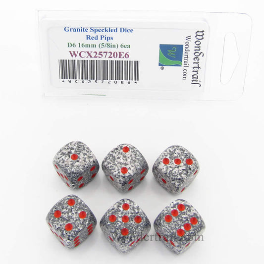 WCX25720E6 Granite Speckled Dice Red Pips D6 16mm Pack of 6 Main Image