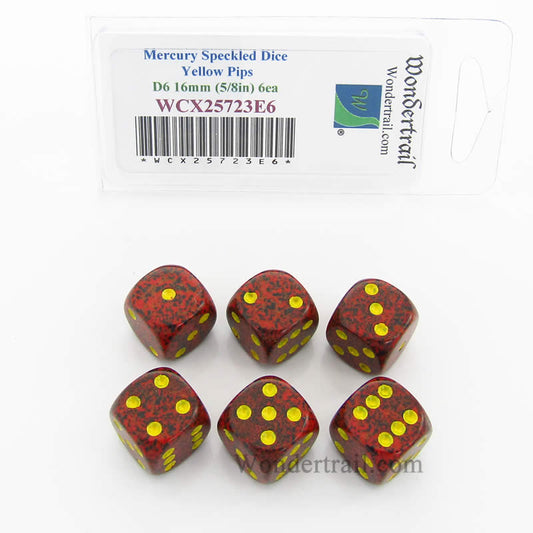 WCX25723E6 Mercury Speckled Dice Yellow Pips D6 16mm Pack of 6 Main Image