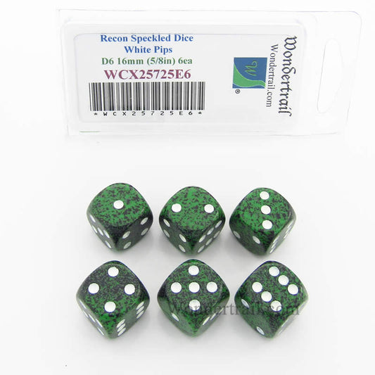WCX25725E6 Recon Speckled Dice White Pips D6 16mm Pack of 6 Main Image