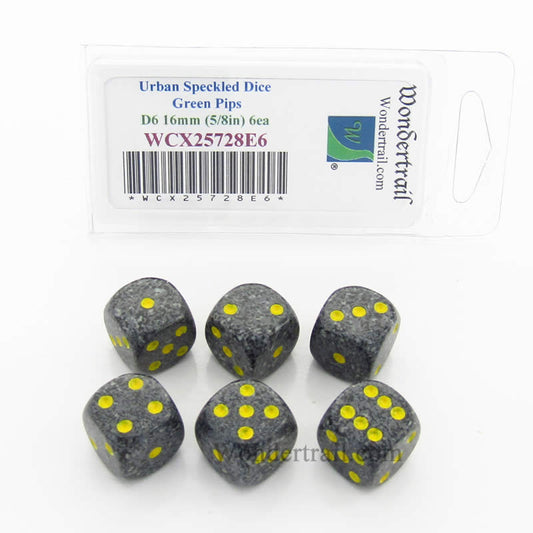 WCX25728E6 Urban Camo Speckled Dice Yellow Pips D6 16mm Pack of 6 Main Image