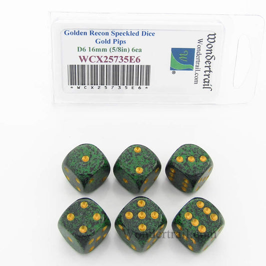 WCX25735E6 Golden Recon Speckled Dice Gold Pips D6 16mm Pack of 6 Main Image