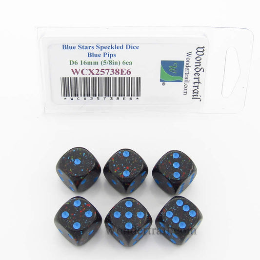 WCX25738E6 Blue Stars Speckled Dice Blue Pips D6 16mm Pack of 6 Main Image