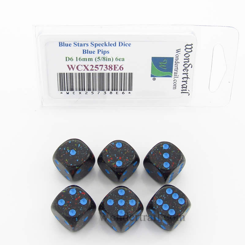 WCX25738E6 Blue Stars Speckled Dice Blue Pips D6 16mm Pack of 6 Main Image