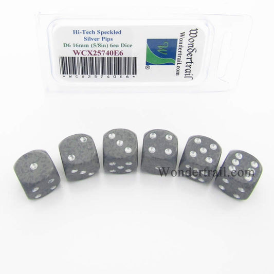WCX25740E6 Hi Tech Speckled Dice Silver Pips D6 16mm Pack of 6 Main Image