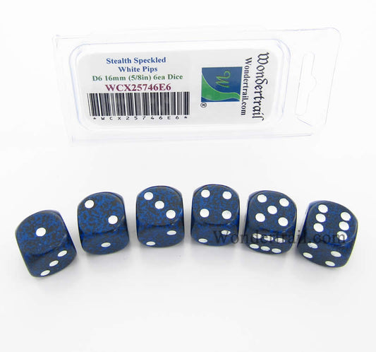 WCX25746E6 Stealth Speckled Dice White Pips D6 16mm Pack of 6 Main Image