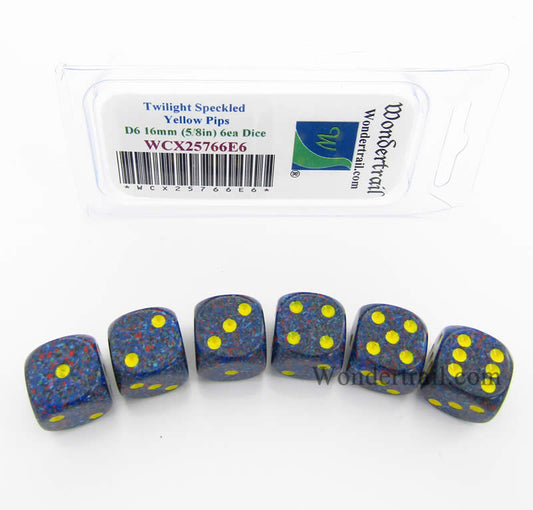WCX25766E6 Twilight Speckled Dice Yellow Pips D6 16mm Pack of 6 Main Image