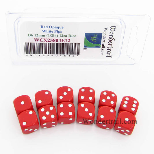 WCX25804E12 Red Dice with White Pips D6 12mm (1/2in) Pack of 12 Main Image