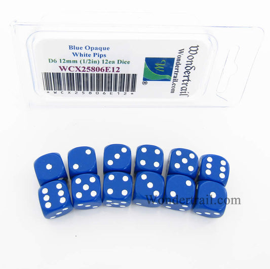 WCX25806E12 Blue Dice with White Pips D6 12mm (1/2in) Pack of 12 Main Image
