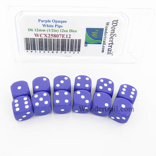 WCX25807E12 Purple Dice White Pips D6 12mm (1/2in) Pack of 12 Main Image