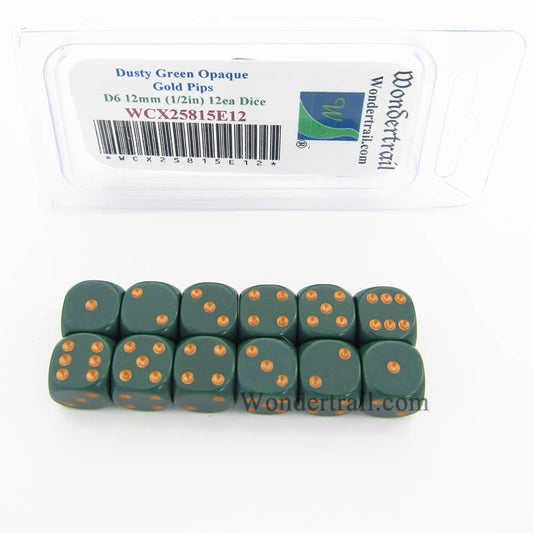 WCX25815E12 Dusty Green Dice Copper Pips D6 12mm (1/2in) Pack of 12 Main Image