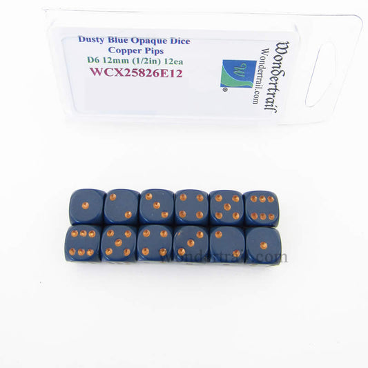 WCX25826E12 Dusty Blue Dice Copper Pips D6 12mm (1/2in) Pack of 12 Main Image